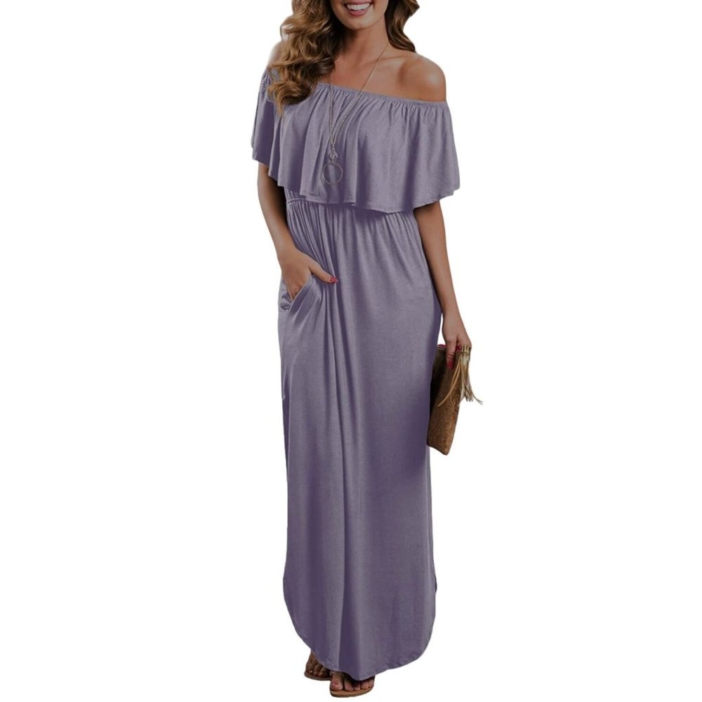 Size 2XL 18 20 NEW PERIWINKLE OFF-SHOULDER MAXI DRESS W/POCKETS Summer PLUS SIZE